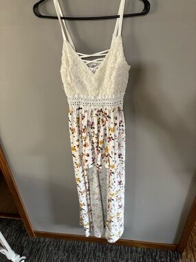 No Boundaries White Floral Lace Bodice Maxi Jumpsuit